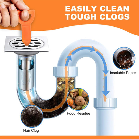 4 Pack 20 Inch Flexible Drain Snake Clog Remover Kit With Grip Handle For Hair And Debris In Sink Shower Tub And Toilet Easy To Use Drain Opener For Kitchen And Bathroom No Sweat Blockage Buster, orange plastic drain snake cleaning hair clog in sink trap