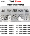 Ultra Thin Stainless Steel Flat Washer Set For M2 Through M8, 304 Grade Dope Assortment Of 500 750 And 1200 Pieces, Plain Gaskets And Adjusting Shims For Precise Spacing And Protection, 0.3mm 500pcs box