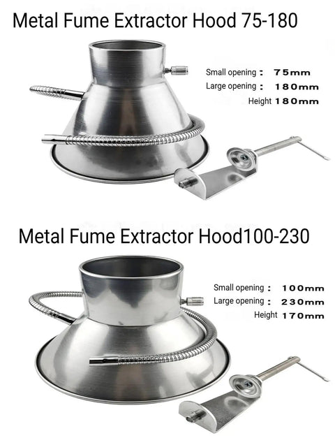 Slick Portable Soldering Fume Hood With Rock Solid Hose Clamps And Six Feet Of Flexible Nylon Tubing For Pristine Shop Air And No Fuss Electronics Hobbying That Hits The Mark, stainless steel construction, adjustable sizes 75mm and 180mm.