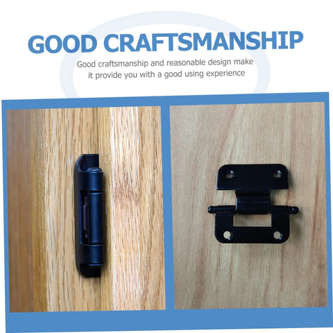 Six-pack black iron cabinet door hinges, 6.5x4.0 cm, high-load capacity, shown side and front views