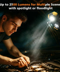 2 Pack 2500LM Magnetic Rechargeable Work Light with 360 Degree Rotating Stand and Foldable Design illuminating car repairs