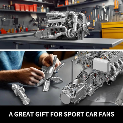 V8 Twin Turbo Engine Model Kit That Runs With Battery And Motor, 2899+ pieces ABS build on workbench