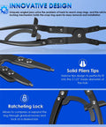 Upgraded Spindle Snap Ring Pliers For Ford Super Duty 2007 And Newer Heavy Duty Internal External Snap Ring Tools With Ratchet Locking Mechanism shown in close-up view with ratchet locking mechanism and solid pliers tips.