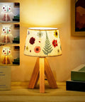 Pressed Flower Table Lamp With Gift Box Set, Cottagecore Boho Rustic Night Light For Bedroom Living Room Office, lit on table