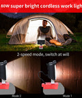 Cordless LED Work Light For Milwaukee M18 Batteries, 80W 6000LM camping use, illuminating tent with adjustable head