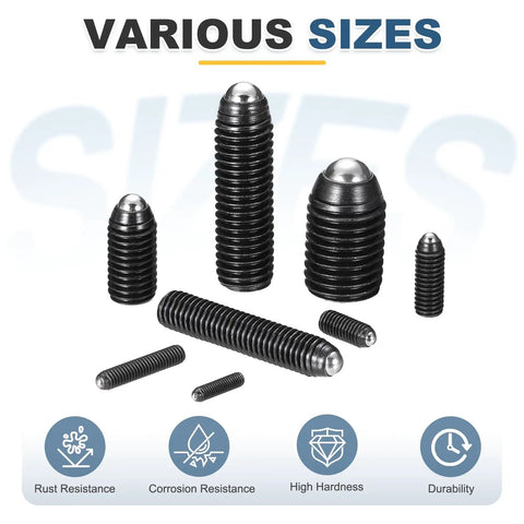 Rock Solid Heavy Duty Ball Point Set Screws M3x8mm Black Hex Socket Spring Plungers Carbon Steel Grub Screws assorted sizes image.