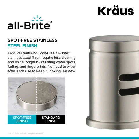 Close-up of Dishwasher Air Gap Kit in Spot Free All-Brite Stainless Steel, side view highlighting spot-free steel finish