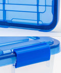 Close-up of 60-Quart Clear Airtight Storage Totes with Secure Latching Lid stackable container detail.