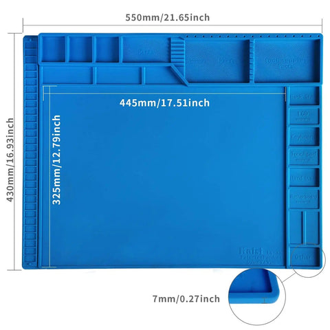 Top view of Large 21.6 By 16.9 Inch Electronics Repair Mat With Silicone Soldering Surface, Magnetic Pad, 48 Screw Slots