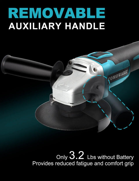 Cordless Four And A Half Inch Angle Grinder With 20V Brushless Motor 4Ah Battery And Fast Charge Up To 9000 RPM No Cable Hassle Built For Metal Cutting Grinding And Finishing Projects