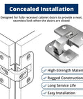 Two Pack Adjustable Concealed Pie Cut Cabinet Hinge 34390710 Heavy Duty Silent Self Closing Hardware Smooth Operator Tight Fit For Wooden Drawers Quick Install Home Reno Upgrade diagram showcasing concealed hinge installation and design.
