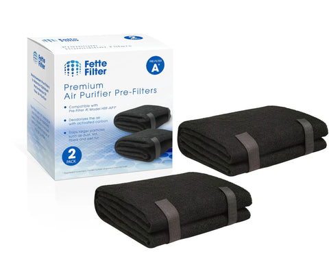 Premium Universal Carbon Pre Filter Rolls For Honeywell HRF AP1 Filter A Cut To Size package and two black carbon pre-filters