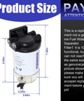 Diagram showing dimensions of Fuel Water Separator Marine Kit For Outboard Motors With Three Eighth Barb And One Quarter NPT