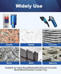 2 Inch Diamond Core Drill Bit Laser Welded Hole Saw With Five Eighths Eleven Thread For Granite Marble Hard Stone Reinforced Concrete Dry Or Wet Drilling 50mm Length, showing diverse materials like granite and marble