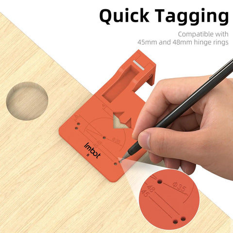 Hand using Two In One 35mm Concealed Hinge Jig With Magnetic Positioning Stopper And Gap Adjuster for cabinets on wood.