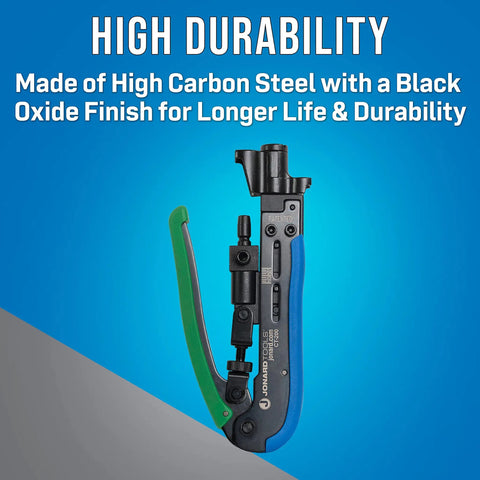 Universal Dual Head Coaxial Compression Tool For F BNC And RCA Connectors Perfect For CATV CCTV Installations, black oxide finish