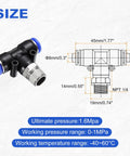 8mm Pneumatic Air Line Fitting Tee NPT 1 Quarter Inch Quick Push To Connect Brass Branch Tee Connector with diagram