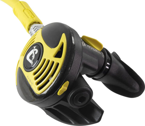 Octopus XS2 Scuba Diving Regulator Second Stage with Downstream Valve, yellow and black, lightweight flexible design.