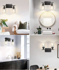 Two Light Modern Bathroom Vanity Light Fixtures With Clear Glass Shades Matte Black Wall Sconce Lighting above sink and mirror