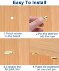 Step-by-step instructions for installing Heavy Duty Gold Plated Shelf Pegs 30 Piece Set 6mm Spoon Support Pins For Adjustable Cabinets Display Racks.