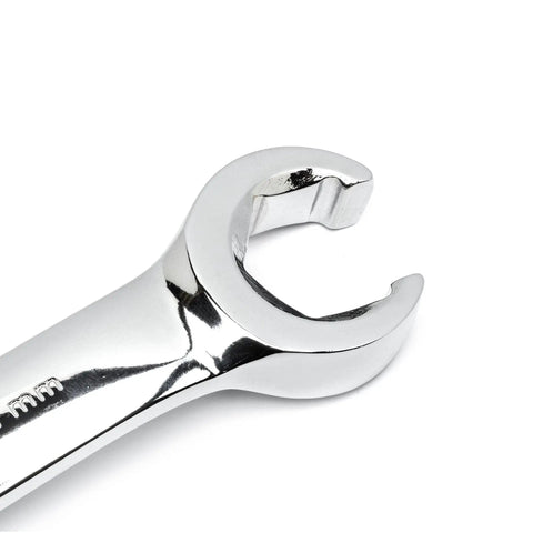 Close-up of Six Piece Metric Flare Nut Wrench Set With 15 Degree Offset Heads For Tight Access Includes 9mm By 11mm, 10mm By 12mm