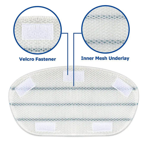 10 Pack Replacement Steam Mop Pads That Fit ThermaPro 10-In-1 Steam Mop Cleaners, showing Velcro fasteners and inner mesh underlay