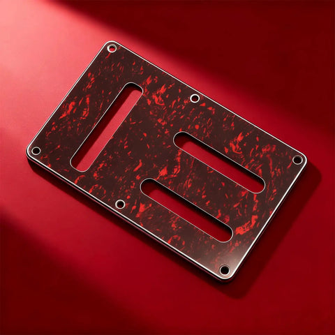 Durable PVC Electric Guitar Rear Panel Cover Plate on red background, Secure Fit Protective Backplate for Pro Grade Gear Replacement