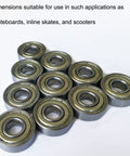 100 Piece 608 ZZ Ball Bearings Deep Groove Shielded For Furniture Wheels Skateboards Inline Skates Scooters And Roller Blades Double Shield Lubed For Smooth Ride And Beefed Up Radial Load Support 8mm X 22mm X 7mm image showing clustered ball bearings on white background.