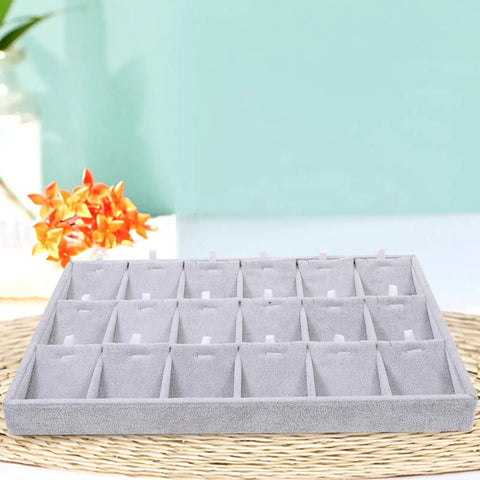 Super Smooth Large 18 Compartment Velvet Jewelry Storage Tray With Handy Necklace And Watch Display Pad Totally Organized For Craft Sessions And Stylish Desk Vibes on display with compartments.