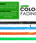 Color fading information for 100 Ft UHMWPE Braided Cord 2mm Spliceable Utility Line for camping tents and tarps