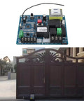 Sliding Gate Opener Circuit Board With Remote Control Advanced Microcomputer Control No Hassle Plug And Play Setup For Factories Schools And Homes 110V Gate Automation System With Two Remotes shown with double gate