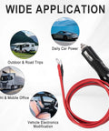 Rock Solid Heavy Duty Male Cigarette Lighter Plug With Led Indicator And 15 Amp Safety Fuse Built Tough Power Cord With Three Foot Thick Wiring for various applications.