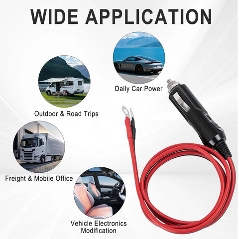 Rock Solid Heavy Duty Male Cigarette Lighter Plug With Led Indicator And 15 Amp Safety Fuse Built Tough Power Cord With Three Foot Thick Wiring for various applications.