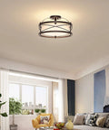Semi Flush Mount Ceiling Light For Farmhouse Hallway And Kitchen, Retro Vintage Metal Cage Drum Fixture With E26 Base in living room.