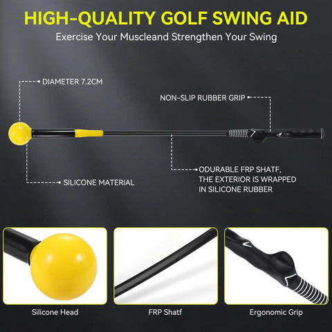 Golf Grip Trainer And Swing Training Aid For Warm Up And Tempo Control, Right Handed Practice Stick with silicone head and grip