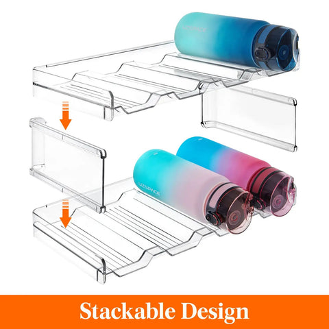 Totally Game Changer Stackable Water Bottle Organizer For Cabinet Storage, Clear Tumbler Holder with 32oz bottles, stackable design.