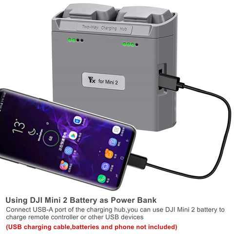 Two Way Battery Charging Hub For DJI Mini 4K, Mini 2 And Mini SE Drones with LED Battery Level Indicator and USB Output