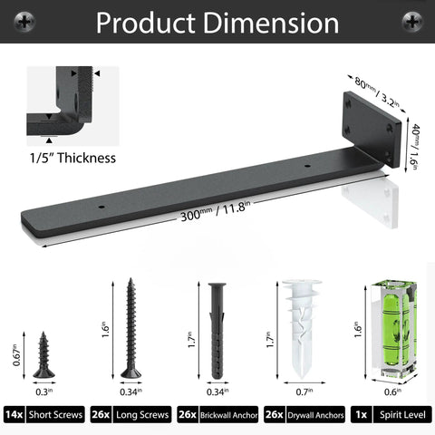 Six Pack Floating Shelf Brackets 12 Inch Heavy Duty Hidden L Brackets DIY Rustic Industrial Shelf Supports With Modern Iron Finish Black Holds Up To 200 Lbs Easy Install