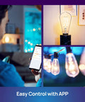 Smart Edison Bulbs Tunable Dimmable 2700K to 6500K Amber Warm and Cool White WiFi E26 LED Filament Bulbs used with app.