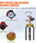 Dang Lightweight 2 Liter Spray Paint Pressure Pot With Pneumatic Air Hose For Automotive And Home Painting Projects Delivering Badass Coverage At Up To 45 Psi Maximum Pressure Easy Grip Handle Makes It Smooth Operator Gear showing pressure gauge and valve components