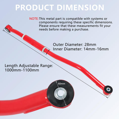 Beefy Adjustable Front Track Bar For Dodge Ram 2500HD 3500HD 2003 2013 Fits 2 To 6 Inch Lift Eyelet To Eyelet 1000 To 1100 Millimeters For On Road And Off Road Steering Upgrade, red steel bar, 1000-1100 mm range