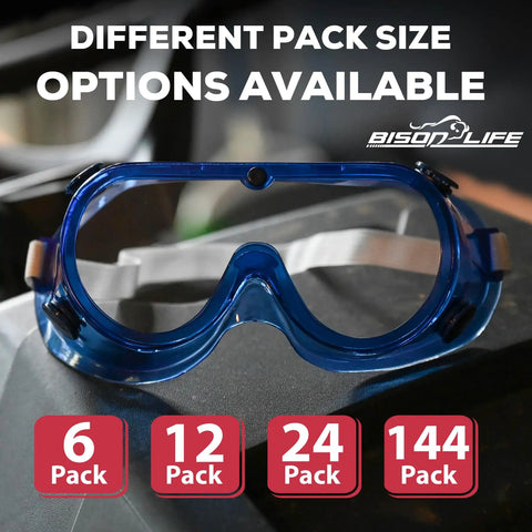 Badass Kids Safety Goggles With Ultra Clear Anti Fog Lenses And Impact Resistant Frame For Science Lab and Woodworking Crafts Comes In A Sweet 144 Bulk Case Pack displayed with pack size options.