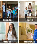 Easy Step Zinc Alloy Door Stopper in school, home, office, hospital settings showcasing use in various environments.