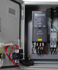 VLT Micro Drive inverter for Heavy Duty 18Ft Hvls Industrial Ceiling Fan Serving Up Slick Air Flow To Warehouses And Factories Powered By 208-240V One Phase Voltage And Built Tough Pmsm Efficiency.