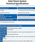 Technical specifications for the 1000W Flexible Solar Panel Kit With 2x500W Monocrystalline ETFE Panels And 50A MPPT Smart Charge Controller.