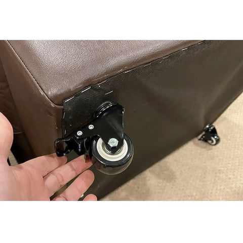 Heavy Duty 3 Inch Threaded Stem Caster Wheels Set Of 4 M10x25mm Dual Locking Brakes Industrial Swivel Casters attached to furniture.