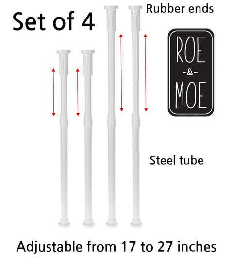 Set of four pack adjustable telescoping window security bars extends from 17 to 27 inches with steel tubes and rubber end caps