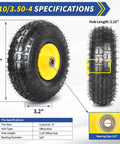 Heavy-Duty 4.10/3.50-4 Rubber Tire and Wheel Set with 2.25-Inch Offset Hub and 5/8-Inch Sealed Bearings specifications