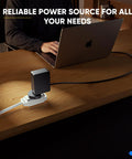 Heavy Duty 15 Ft Ac Extension Cord 14 Gauge Wire With Smooth 360 Rotating Plug For Window Ac Portable Dehumidifier And Fridge Units Indoor Outdoors White Reliable Power on a desk with a laptop