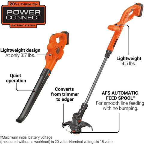 20V Max Weed Wacker Edger And Sweeper Combo With Two Batteries And Charger, Cordless Trimmer And Leaf Blower Kit, showing lightweight design